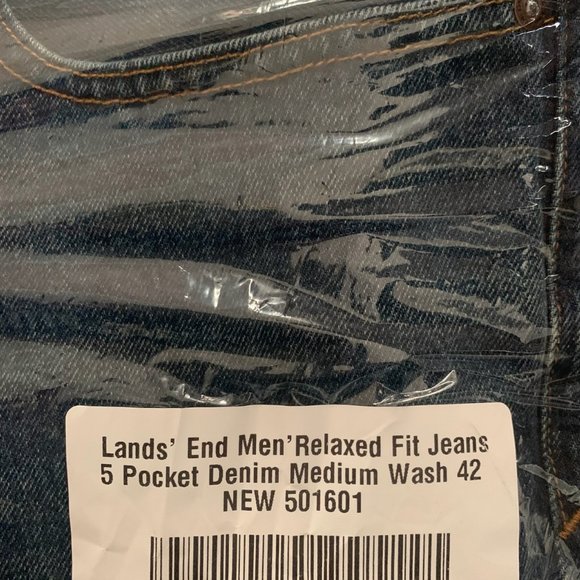 NWT LANDS' END SQUARE RIGGER MEN'S RELAXED FIT 5 POCKET MEDIUM WASH JEAN 42 - Picture 6 of 8